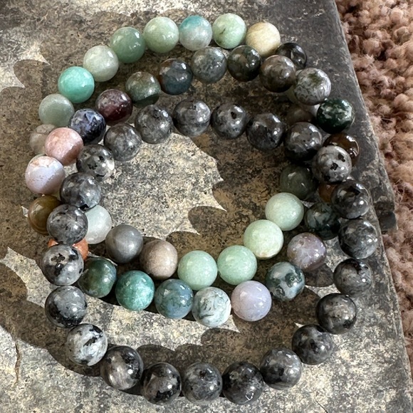 Set of 3 bracelets.  Amazonite, Flashy moonstone, Agates. Natural gem crystals - Picture 5 of 10